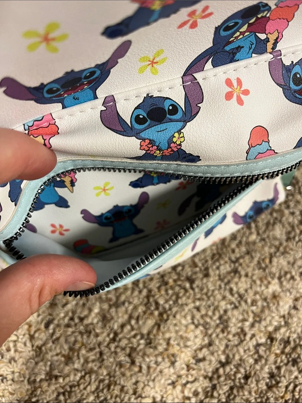 Disney Blue Stitch Print Mini Backpack with Mint Accents